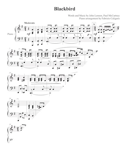 blackbird fabrizio caligaris piano arrangements blackbird piano sheet music