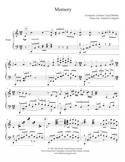 memory fabrizio caligaris piano arrangements memory cats sheet music