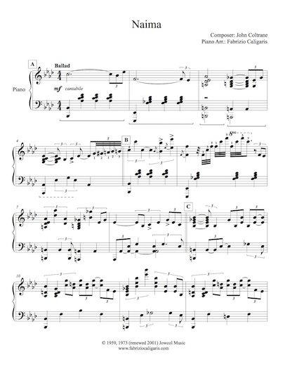 naima fabrizio caligaris piano arrangements naima sheet music